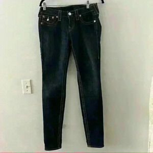 True Religion Skinny  Embellished Button Back Flap Blue Jeans